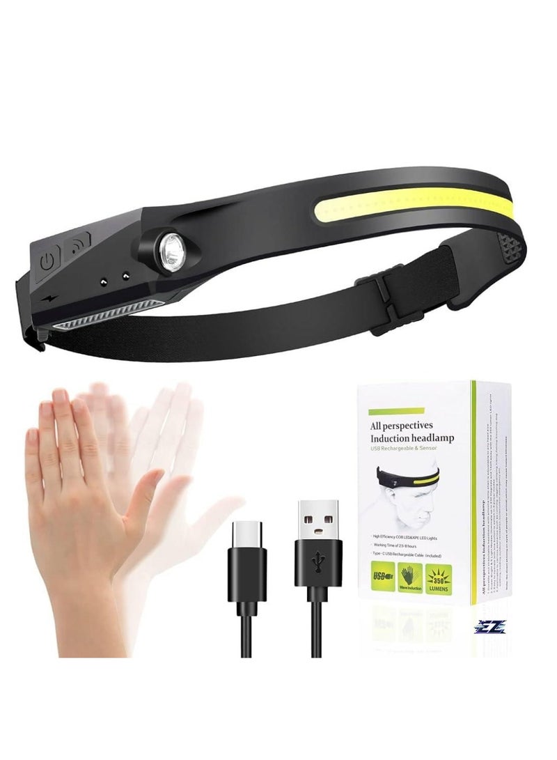 ELTRAZONE Sensor Hands-Free Waterproof LED Headlamp - USB Rechargeable, Wide-Angle Lightweight Flashlight for Outdoor Camping, Running, Hiking, Night Activities - Adjustable, Comfortable, Long Battery Life  - Image 1