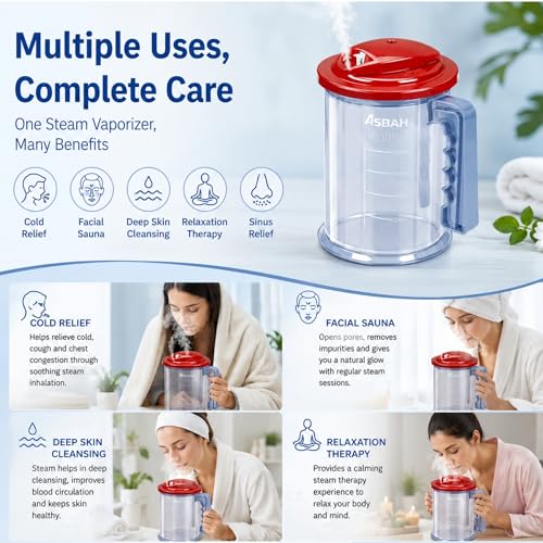 Asbah Professional Health Vapo Steam Vaporizer machine for Cold and Cough with Nozzle Inhaler, Facial Sauna and Facial Steamer, Multicolor - Image 4
