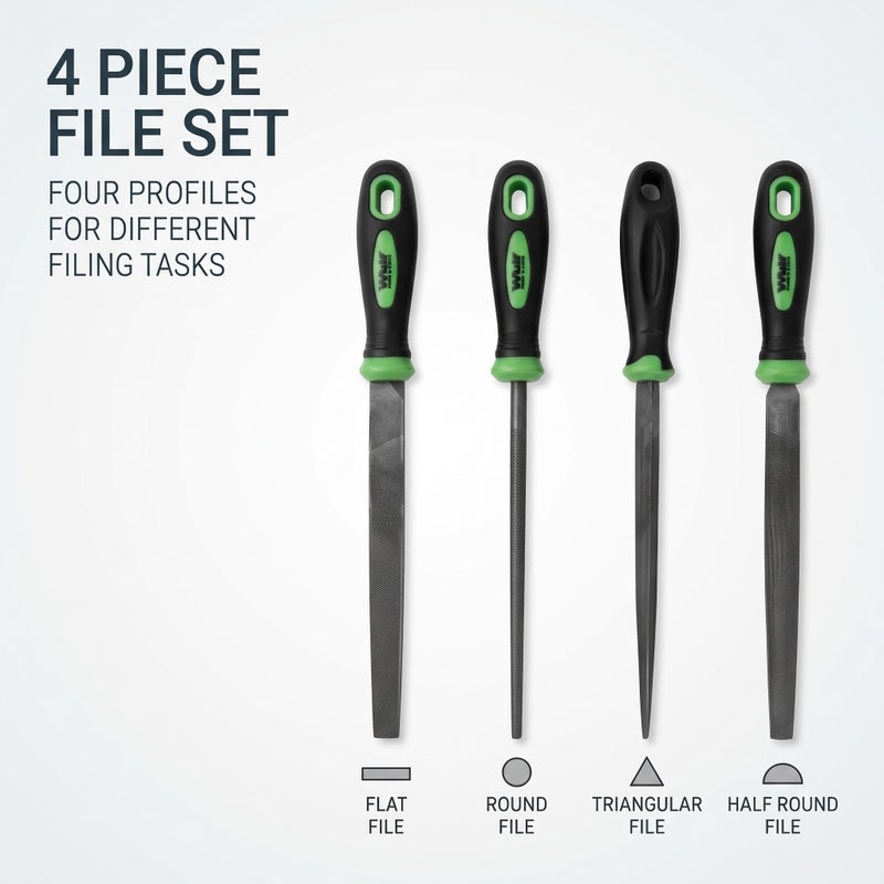 Wulf 4-Piece Engineers File Set 8-Inch 200mm Heavy Duty Metal Hand File Kit with Flat Round Triangular and Half Round Files for Woodworking Metalworking DIY Repair Tools - Image 3
