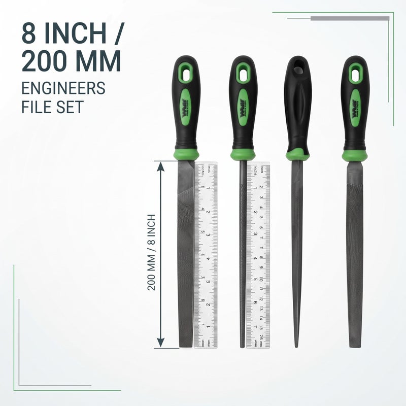 Wulf 4-Piece Engineers File Set 8-Inch 200mm Heavy Duty Metal Hand File Kit with Flat Round Triangular and Half Round Files for Woodworking Metalworking DIY Repair Tools - Image 4