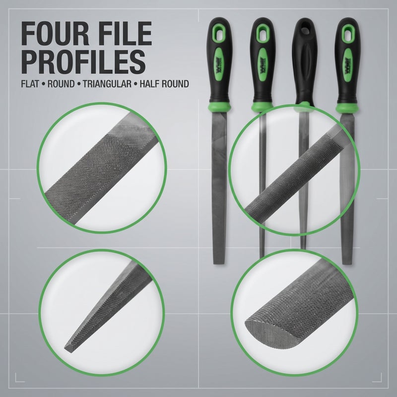 Wulf 4-Piece Engineers File Set 8-Inch 200mm Heavy Duty Metal Hand File Kit with Flat Round Triangular and Half Round Files for Woodworking Metalworking DIY Repair Tools - Image 5