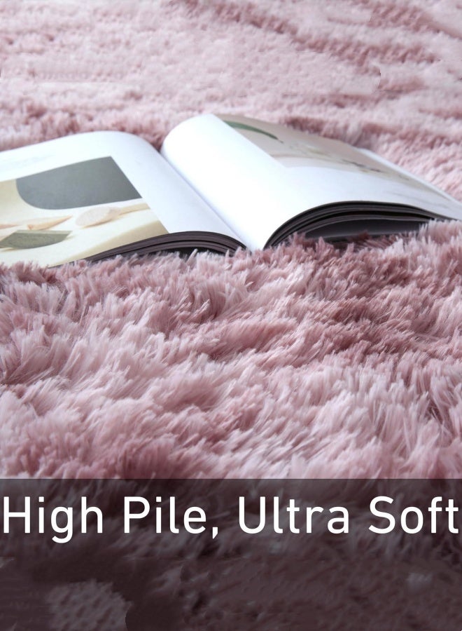 Optico Fluffy Tie-Dye Pink Area Rug, Shaggy Fluffy Rug Washable Non-Slip Throw Carpet Soft Plush Bedside Rug Fuzzy Tie Dyed Carpet Mat Modern Bedroom Living Room Rug Playroom Nursery Area Rug Carpet for Kids Girls Boys Home Decor - Image 5