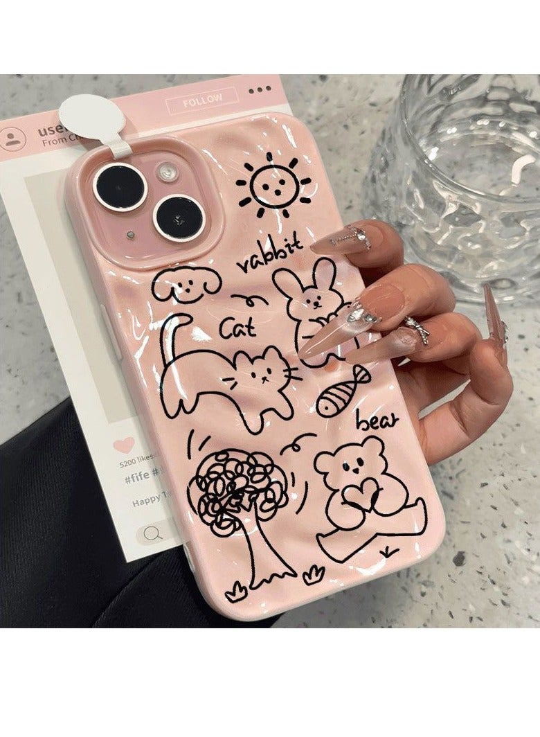 NIBEMINENT Line Animals Protective TPU Case Cover For IPhone 14 Pro, Pink