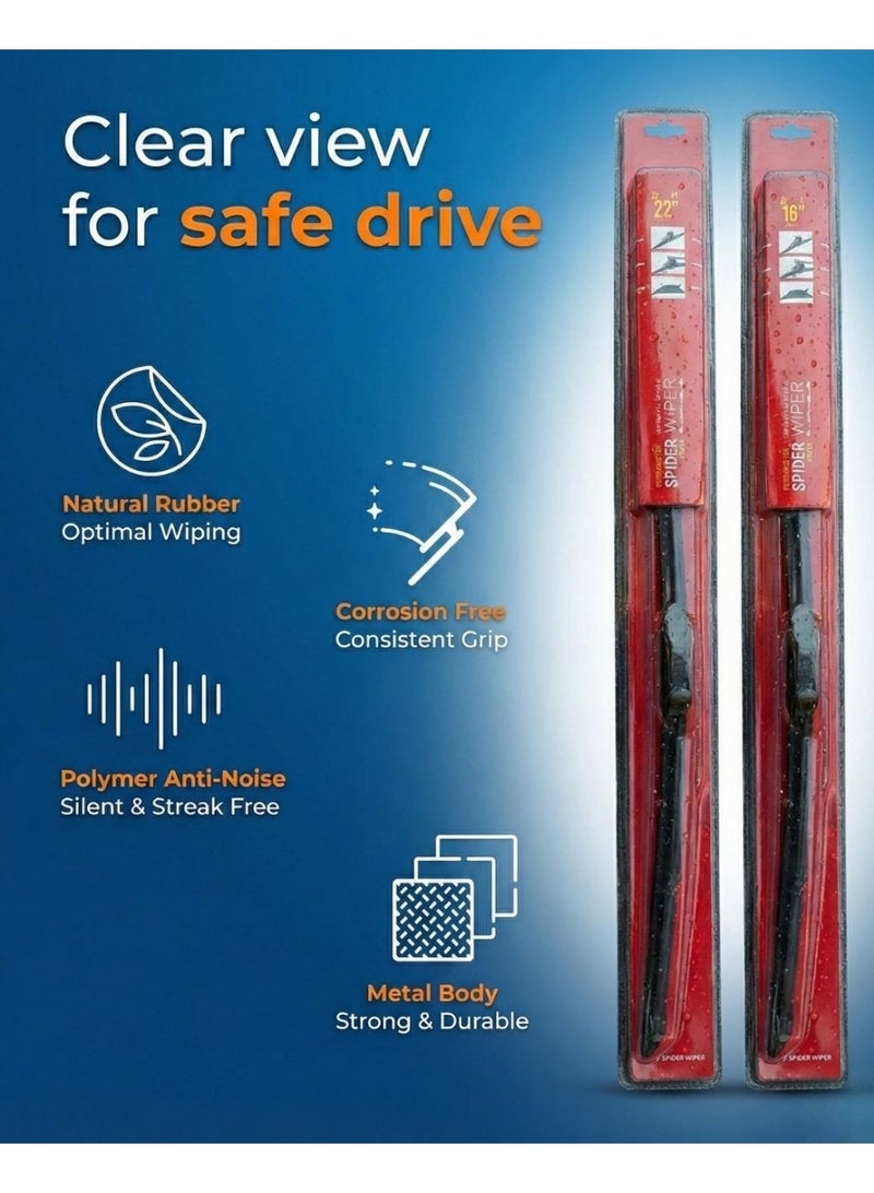 سبايدر "مجموعة شفرات مسّاحات سبايدر 22 و16 بوصة – متينة، أداء سلس، حماية لجميع الأحوال الجوية" - Image 2
