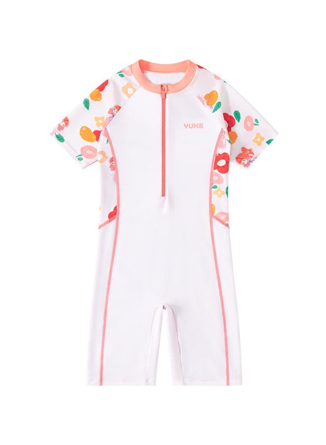 Yuke Children's One-piece Swimsuit For Girls, Boyshort Style, Quick-drying Swimwear With Towel And Water Gun, Blue Floral Pattern, Size L - Image 5