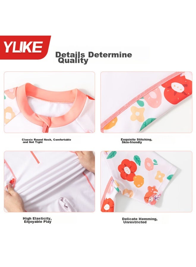 Yuke Children's One-piece Swimsuit For Girls, Boyshort Style, Quick-drying Swimwear With Towel And Water Gun, Blue Floral Pattern, Size L - Image 3