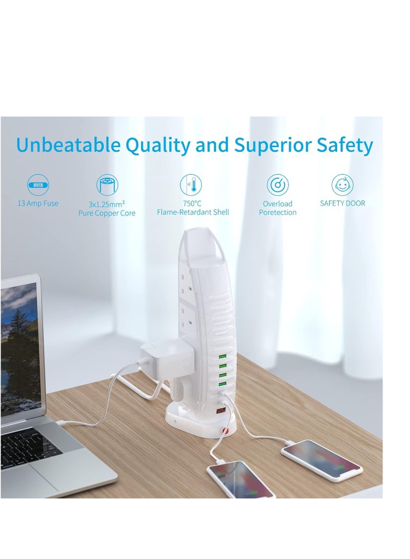 Extension Socket Burj Al Arab Shape - 8 Outlets, 6 USB, 2 Type-C, 4 USB Ports, 3.6A, 2M Cable, Vertical Power Strip with Switches, Multi-Plug Design - Image 5