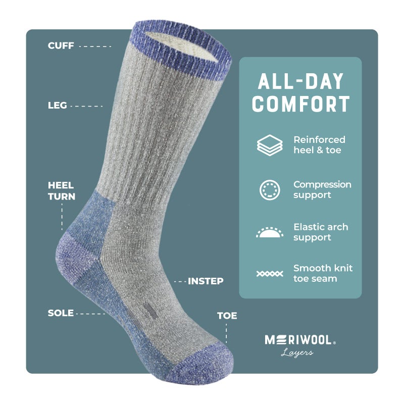 MERIWOOL Merino Wool Hiking Socks for Men and Women â€“ 3 Pairs Midweight Cushioned â€“ Warm n Breathable (Large, Cloud) - Image 3