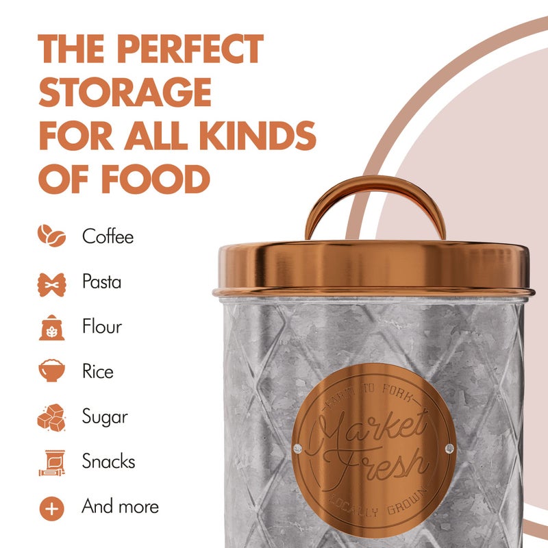 Amici Home Bristol Metal Canister | Food Storage Container with Lid | Canisters for Kitchen Counter | Galvanized Metal/Copper Lid | Farmhouse D?cor | 52 Oz - Image 3