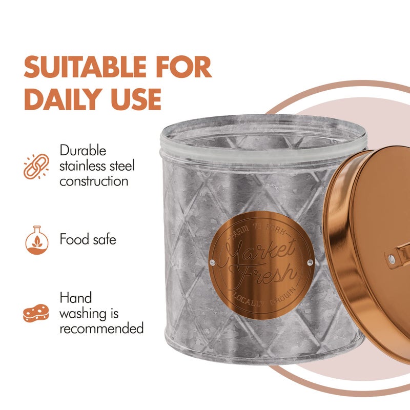 Amici Home Bristol Metal Canister | Food Storage Container with Lid | Canisters for Kitchen Counter | Galvanized Metal/Copper Lid | Farmhouse D?cor | 52 Oz - Image 2