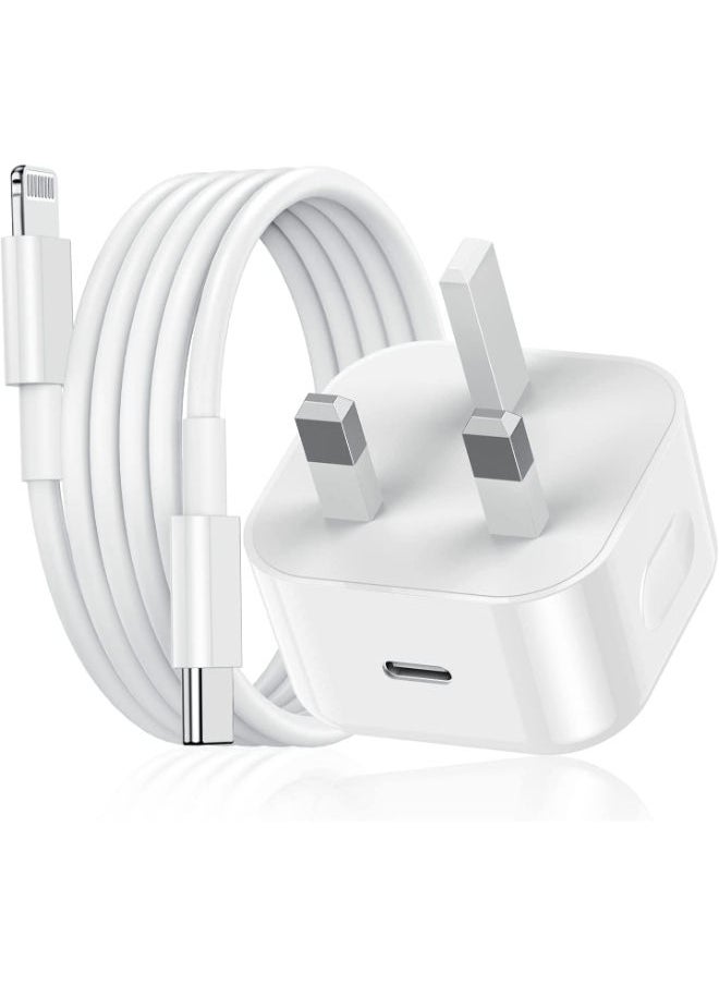 SHOPI - USB C Power Adapter With USB C To Lighting Cable 1m USB C Plug Charger 20W PD Power Adapter For iPhone 13 / Pro / Promax Wall Adapter UK Plug Fast Charging USB-C Charger iPhone Charger Fast Charging - Image 1
