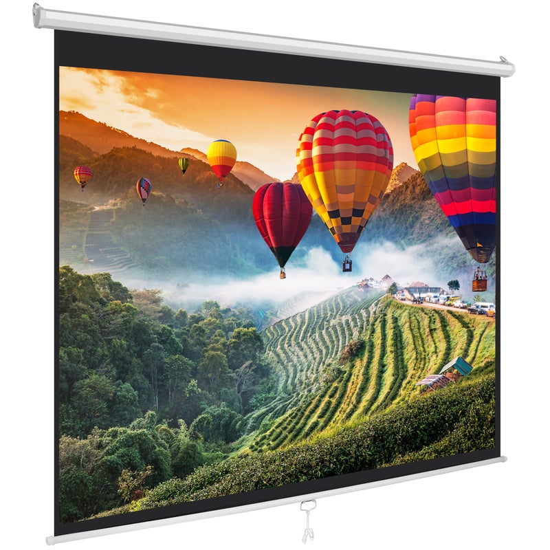 Pyle 84-Inch Pull Down Projector Screen â€“ Manual Roll-Down Matte White Viewing Surface, Auto-Locking Height Adjustment, Wall or Ceiling Mount Design for Home Theater, Office & Classroom Use - Image 1