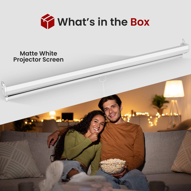 Pyle 84-Inch Pull Down Projector Screen â€“ Manual Roll-Down Matte White Viewing Surface, Auto-Locking Height Adjustment, Wall or Ceiling Mount Design for Home Theater, Office & Classroom Use - Image 2