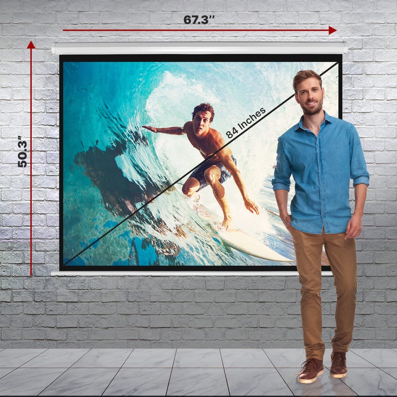 Pyle 84-Inch Pull Down Projector Screen â€“ Manual Roll-Down Matte White Viewing Surface, Auto-Locking Height Adjustment, Wall or Ceiling Mount Design for Home Theater, Office & Classroom Use - Image 3