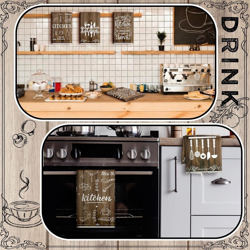 Bencailor 6 Pcs Brown Kitchen Towels Decorative Sets Dish Towels Absorbent Fast Drying Hand Tea Vintage Hanging Reusable Cleaning Dishcloths for Cooking Farmhouse Bathroom Accessory - Image 4