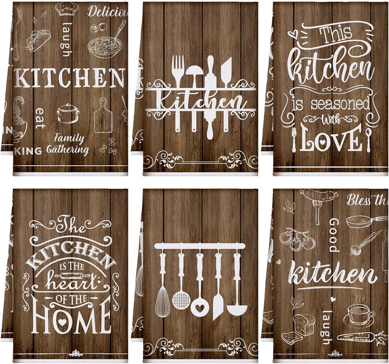 Bencailor 6 Pcs Brown Kitchen Towels Decorative Sets Dish Towels Absorbent Fast Drying Hand Tea Vintage Hanging Reusable Cleaning Dishcloths for Cooking Farmhouse Bathroom Accessory - Image 1