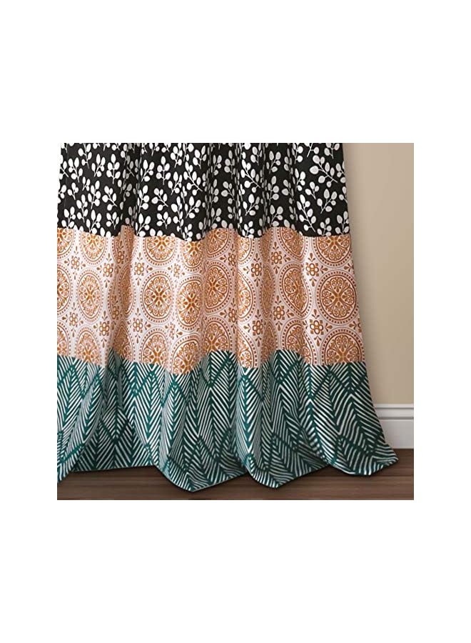 The Bros Bohemian Stripe Window Curtain Colorful Bold Design Panel Pair, 52"W x 84"L, Turquoise & Orange - Image 4