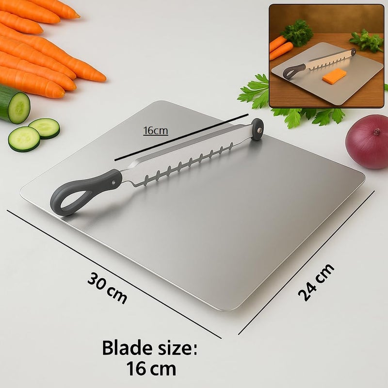 Gladnes Cut N Chop 2-in-1 Stainless Steel Kitchen Cutter & Chopping Board | Multi-Blade Vegetable & Herb Chopper | Heavy Duty Rustproof Salad Cutter & Food Preparation Tool for Kitchen Use - Image 3