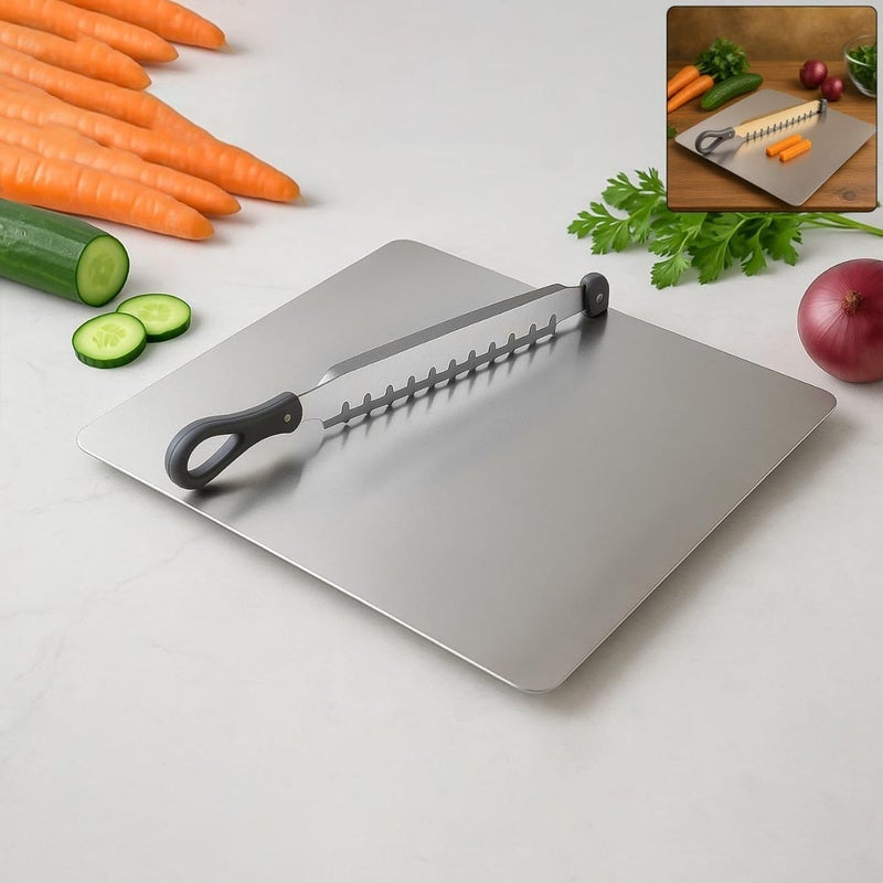 Gladnes Cut N Chop 2-in-1 Stainless Steel Kitchen Cutter & Chopping Board | Multi-Blade Vegetable & Herb Chopper | Heavy Duty Rustproof Salad Cutter & Food Preparation Tool for Kitchen Use - Image 5
