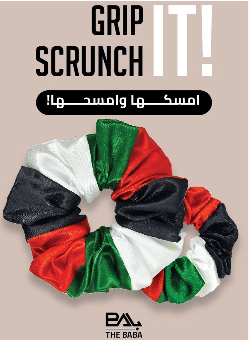 THE BABA The Baba 2 Pieces Large & Medium UAE Flag Color Hair Scrunchies for Girls & Women Finest Satin Scrunchies Hair Tie Elastic Hair Huggers Cozy Coils  - Image 1