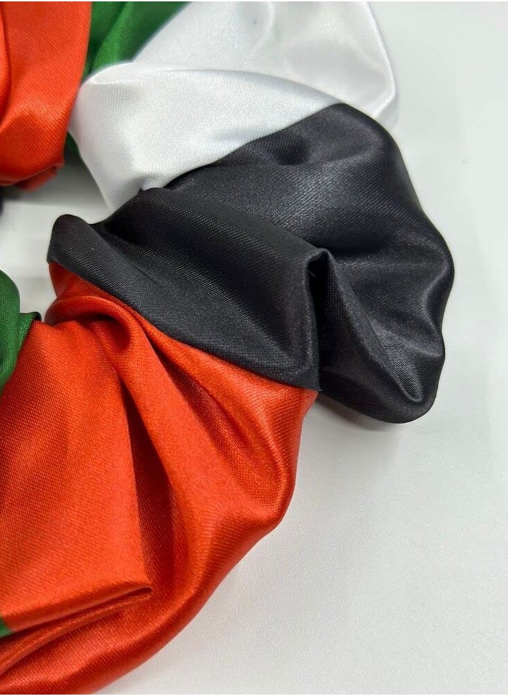 THE BABA The Baba 2 Pieces Large & Medium UAE Flag Color Hair Scrunchies for Girls & Women Finest Satin Scrunchies Hair Tie Elastic Hair Huggers Cozy Coils  - Image 3