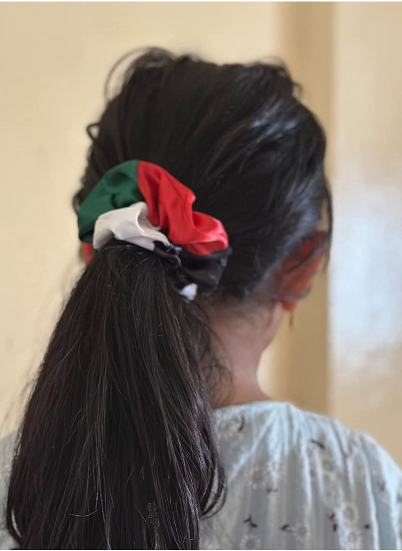 THE BABA The Baba 2 Pieces Large & Medium UAE Flag Color Hair Scrunchies for Girls & Women Finest Satin Scrunchies Hair Tie Elastic Hair Huggers Cozy Coils  - Image 5