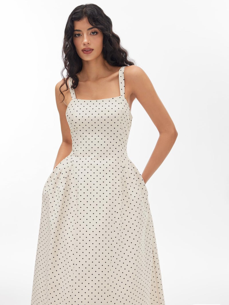 CIDER Womens Polka Dots Summer Casual Dresses Square Neck Sleeveless Midi A Line Elegant Dress - Image 5