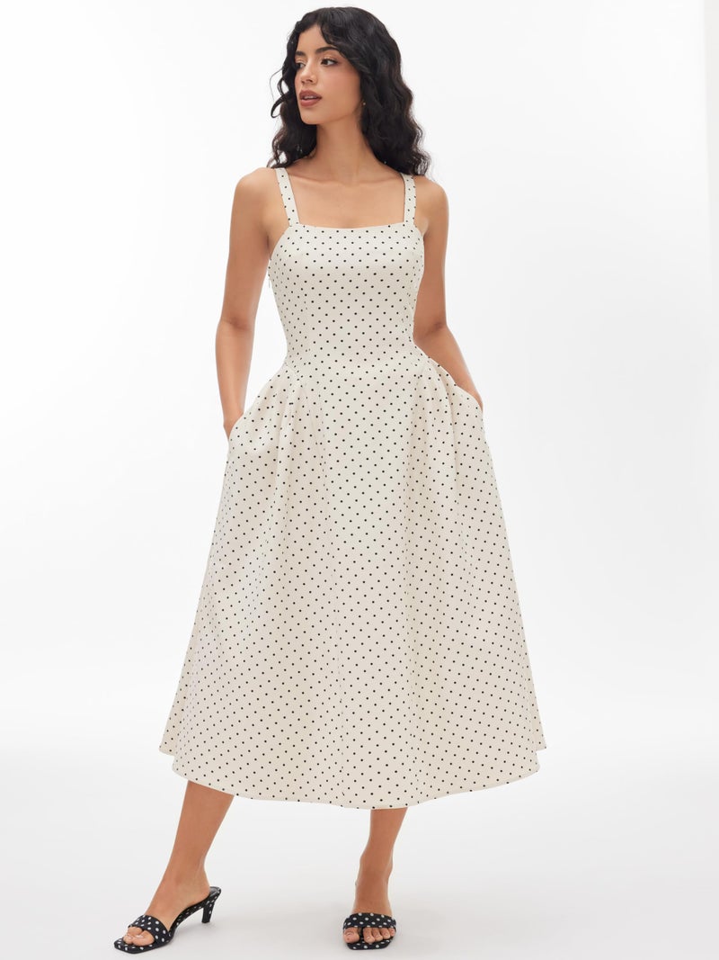 CIDER Womens Polka Dots Summer Casual Dresses Square Neck Sleeveless Midi A Line Elegant Dress - Image 2
