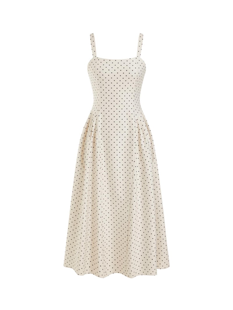 CIDER Womens Polka Dots Summer Casual Dresses Square Neck Sleeveless Midi A Line Elegant Dress - Image 1