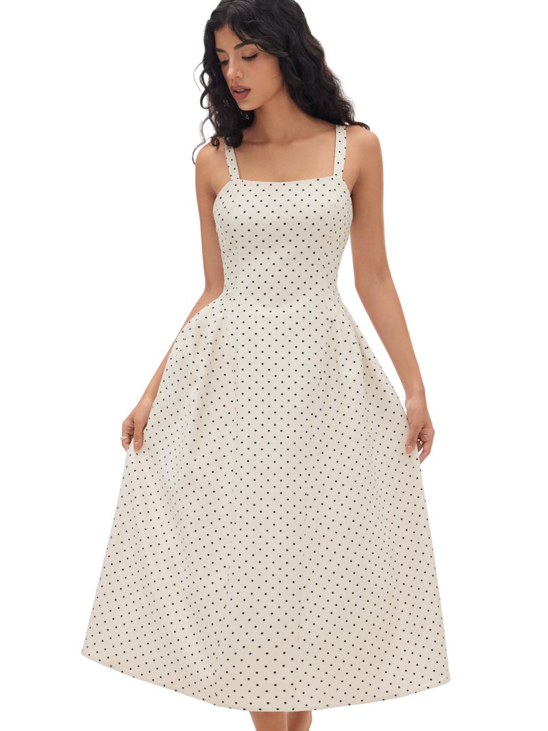 CIDER Womens Polka Dots Summer Casual Dresses Square Neck Sleeveless Midi A Line Elegant Dress - Image 4