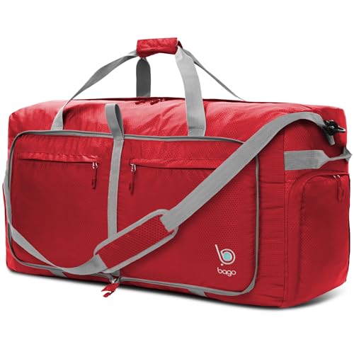 Bago Large Foldable Duffel Bags for Traveling Women & Men - 100L Packable Duffle Bag for Travel with Shoe Compartment - Water Repellant, Heavy Duty, Lightweight Folding & Collapsible (Red) - Image 1