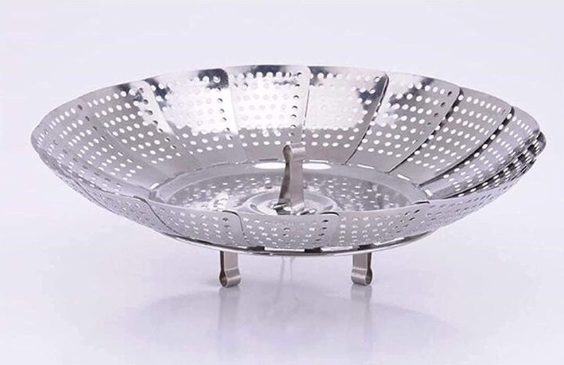 TERXA Stainless Steel Steamer Retractable Metallic Stainless Steel Steamer Basket for VegetableInsert for Pots Pans Foldable Multipurpose Fruit Bowl Steamer - Image 1