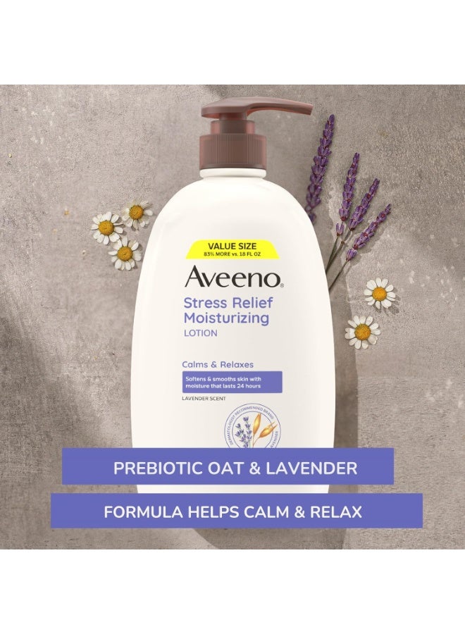 Aveeno لوشن الجسم المرطب من أفينو لتخفيف التوتر برائحة اللافندر، لمساعدتك على الشعور بالهدوء والاسترخاء، لوشن مرطب للجسم للبشرة الجافة، 33 أونصة سائلة - Image 4