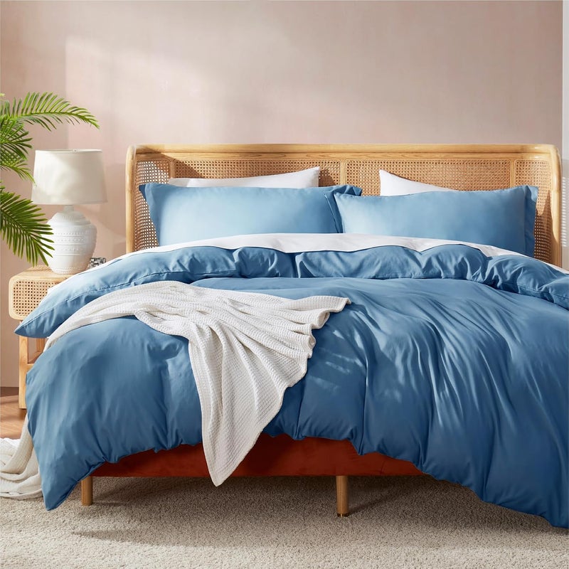 Nestl Blue Heaven California King Duvet Cover Set - 3 Piece Soft Double Brushed Microfiber with Button Closure - Image 1
