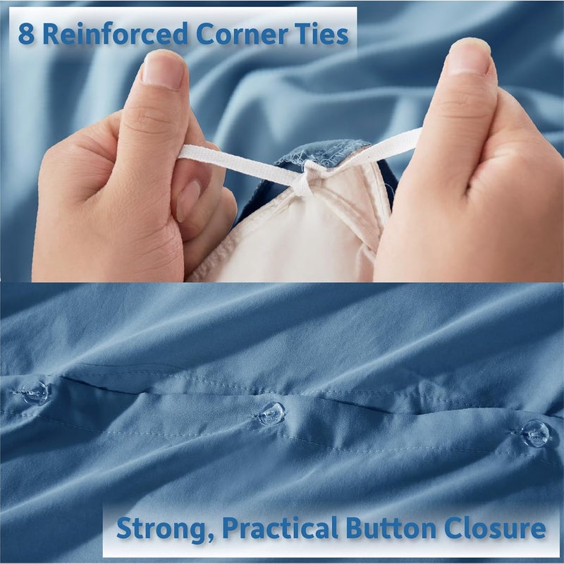Nestl Blue Heaven California King Duvet Cover Set - 3 Piece Soft Double Brushed Microfiber with Button Closure - Image 4