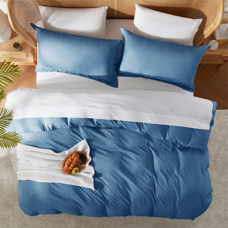 Nestl Blue Heaven California King Duvet Cover Set - 3 Piece Soft Double Brushed Microfiber with Button Closure - Image 5