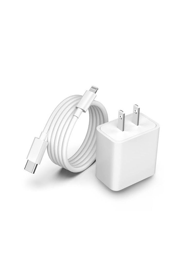 Fast USB Charger with Lightning Cable, White 20W, Compatible with iOS and iPad Devices, Power Adapter with Charging Cable - Image 1