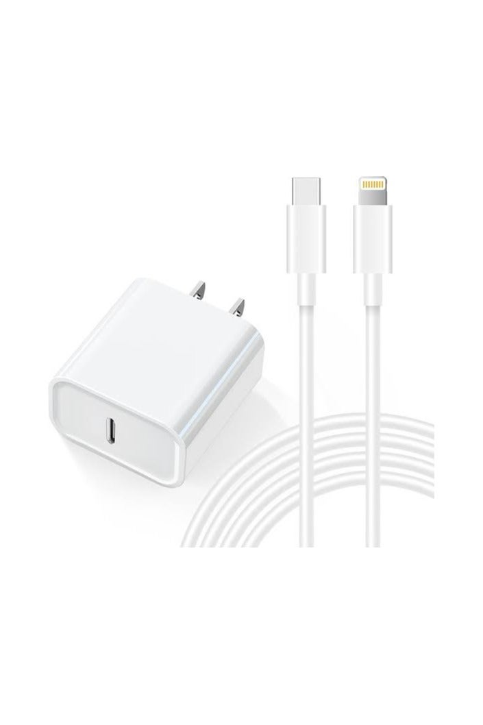 Fast USB Charger with Lightning Cable, White 20W, Compatible with iOS and iPad Devices, Power Adapter with Charging Cable - Image 2