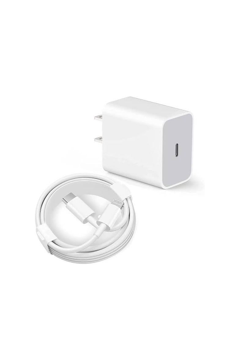 Fast USB Charger with Lightning Cable, White 20W, Compatible with iOS and iPad Devices, Power Adapter with Charging Cable - Image 3