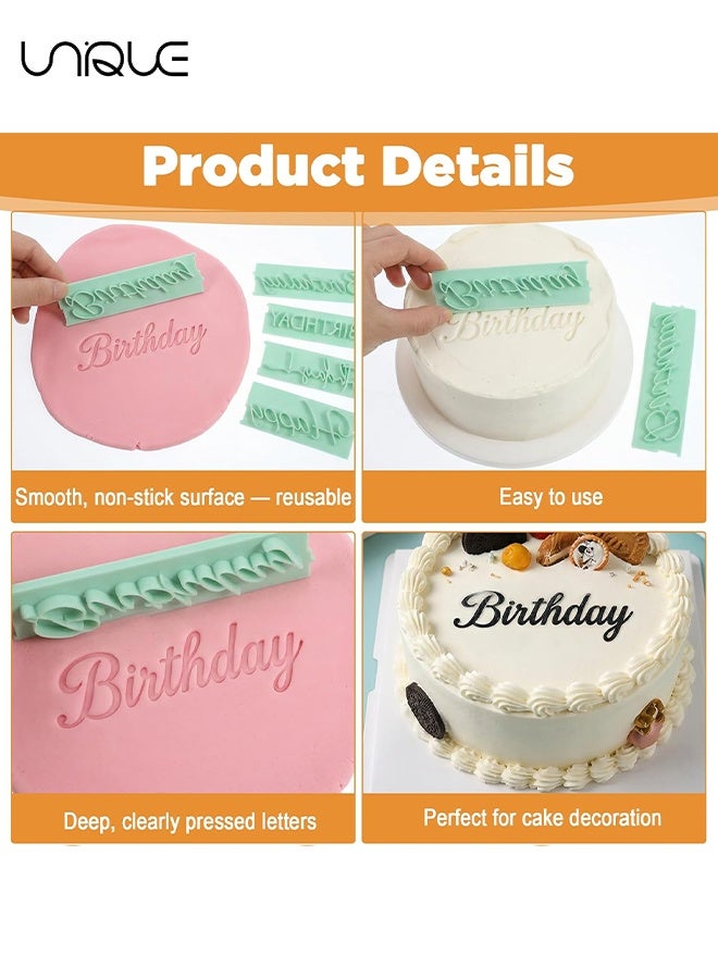 Unique 8 Pcs Happy Birthday Fondant Stamp, Happy Birthday Stencil for Cakes Letter Writing Stencil Reusable Cake Words Stamp for DIY Cookies Decorating - Green - Image 5