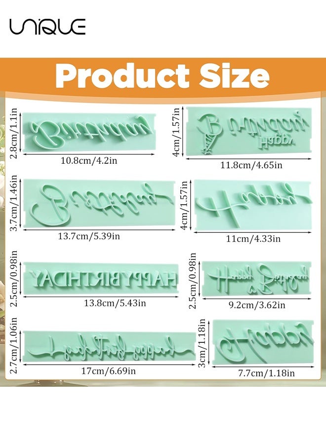 Unique 8 Pcs Happy Birthday Fondant Stamp, Happy Birthday Stencil for Cakes Letter Writing Stencil Reusable Cake Words Stamp for DIY Cookies Decorating - Green - Image 2