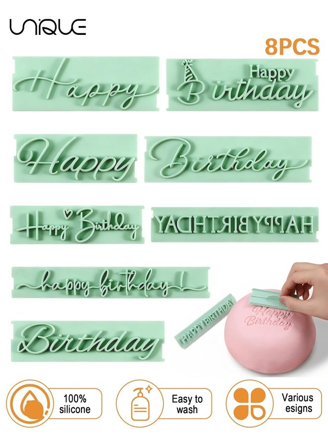 Unique 8 Pcs Happy Birthday Fondant Stamp, Happy Birthday Stencil for Cakes Letter Writing Stencil Reusable Cake Words Stamp for DIY Cookies Decorating - Green - Image 1