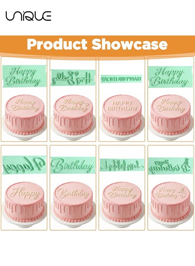 Unique 8 Pcs Happy Birthday Fondant Stamp, Happy Birthday Stencil for Cakes Letter Writing Stencil Reusable Cake Words Stamp for DIY Cookies Decorating - Green - Image 3