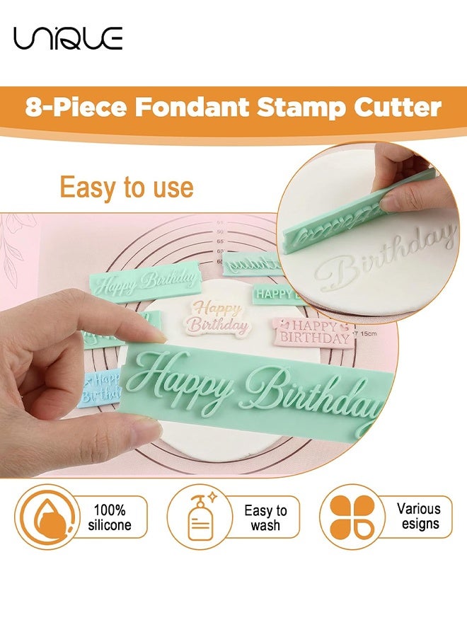 Unique 8 Pcs Happy Birthday Fondant Stamp, Happy Birthday Stencil for Cakes Letter Writing Stencil Reusable Cake Words Stamp for DIY Cookies Decorating - Green - Image 4