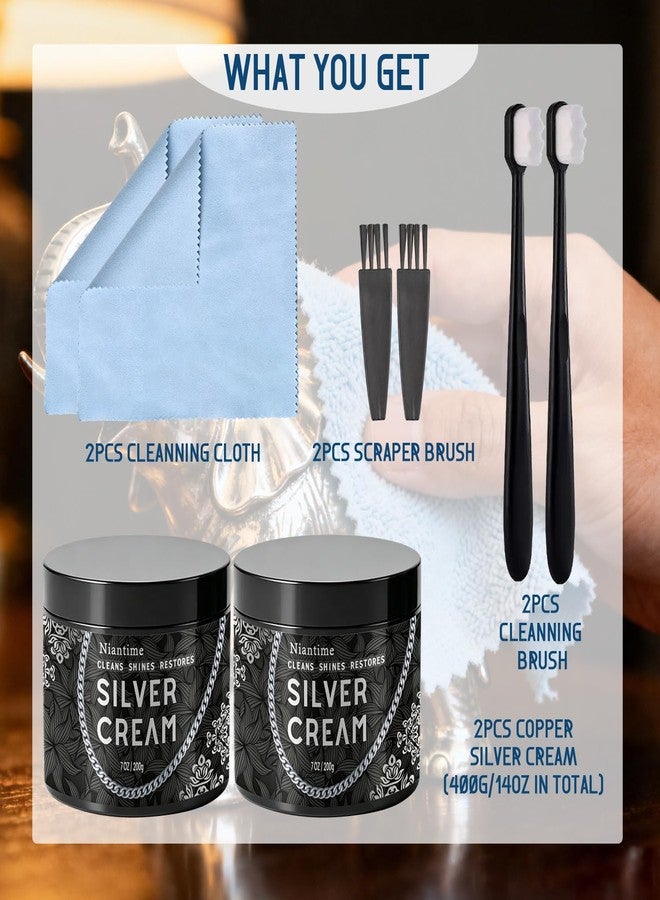 Niantime Professional Silver Cleaner and Polish Cream with Polishing Cloth, Ammonia-Free Tarnish Removal Solution,2 PACK 14 Oz Total Metal Polish Cream - Image 2