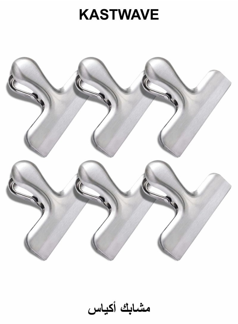 KASTWAVE Stainless Steel Chip Bag Clips Set, 6 Pack Bag Clips, Heavy Duty Clamp Seal Food - Image 1