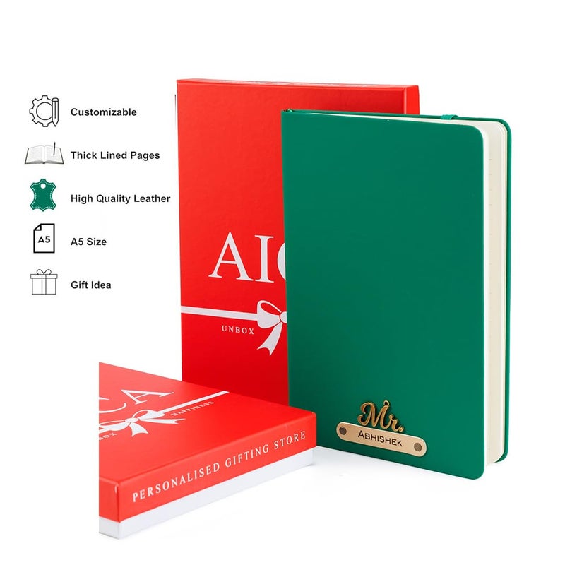 AICA Personalized Name & Charm Leather Hard Cover Diary (Dark Green )Daily Diaries for Womens & Mens|Gifts For Girls & Boys| Diwali Gifts| Journal | Diwali Gifts for Family and Friends|Diary Aesthetic - Image 3