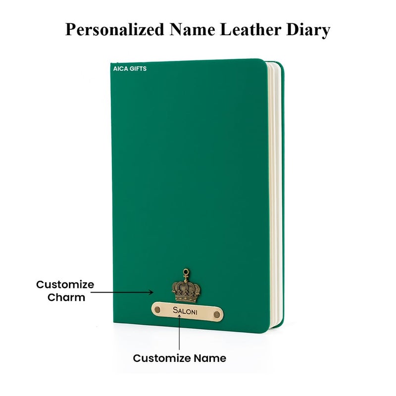 AICA Personalized Name & Charm Leather Hard Cover Diary (Dark Green )Daily Diaries for Womens & Mens|Gifts For Girls & Boys| Diwali Gifts| Journal | Diwali Gifts for Family and Friends|Diary Aesthetic - Image 2