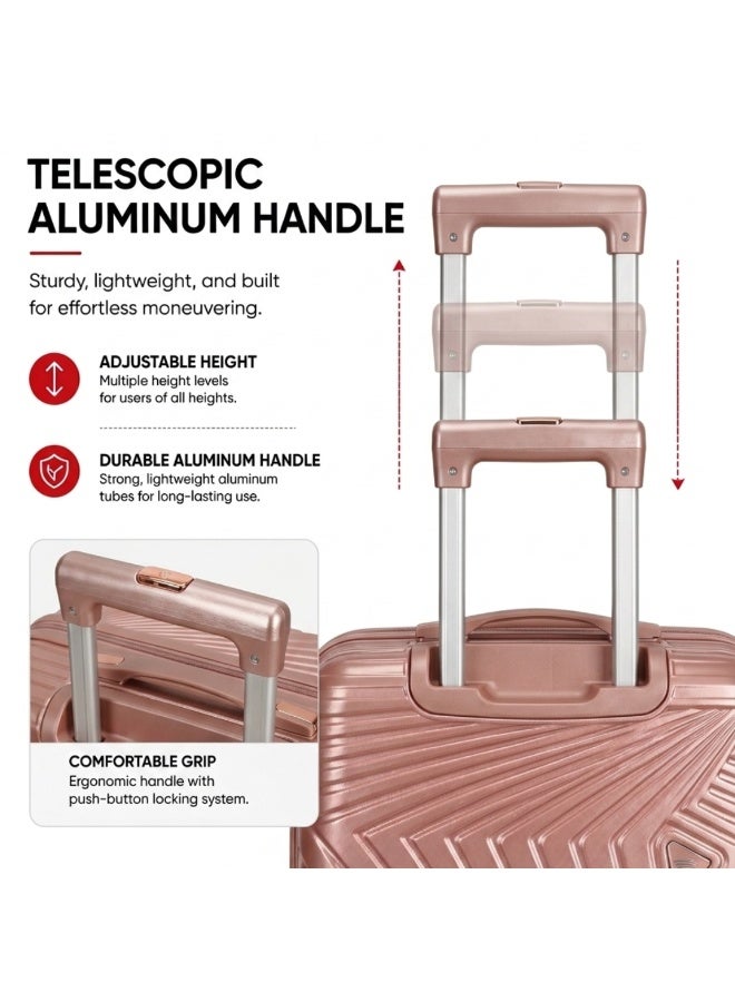 VELMORE 3 Piece Polypropylene Hard Side Luggage Set - Lightweight Spinner Suitcases with 360° Wheels | Durable Trolley Bags for Secure Travel (Small, Medium, Large) - Rose Gold - Image 4