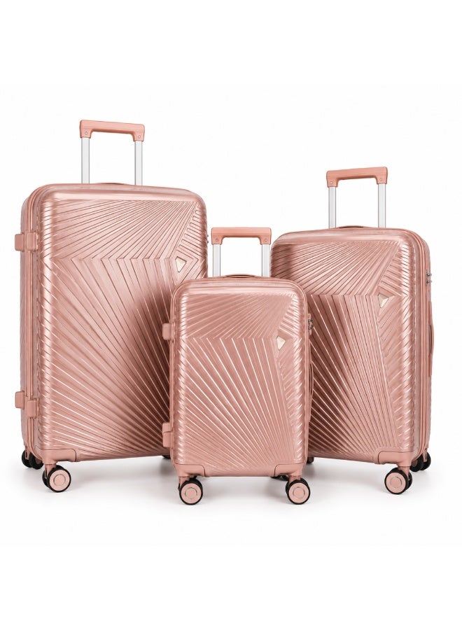 VELMORE 3 Piece Polypropylene Hard Side Luggage Set - Lightweight Spinner Suitcases with 360° Wheels | Durable Trolley Bags for Secure Travel (Small, Medium, Large) - Rose Gold - Image 1